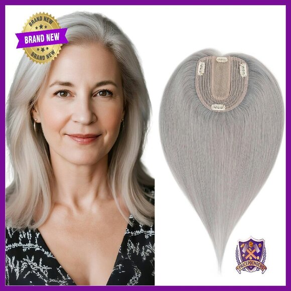 Human Hair Topper 10 Inch Silk Base 4 Clips Thinning Hair main image 7